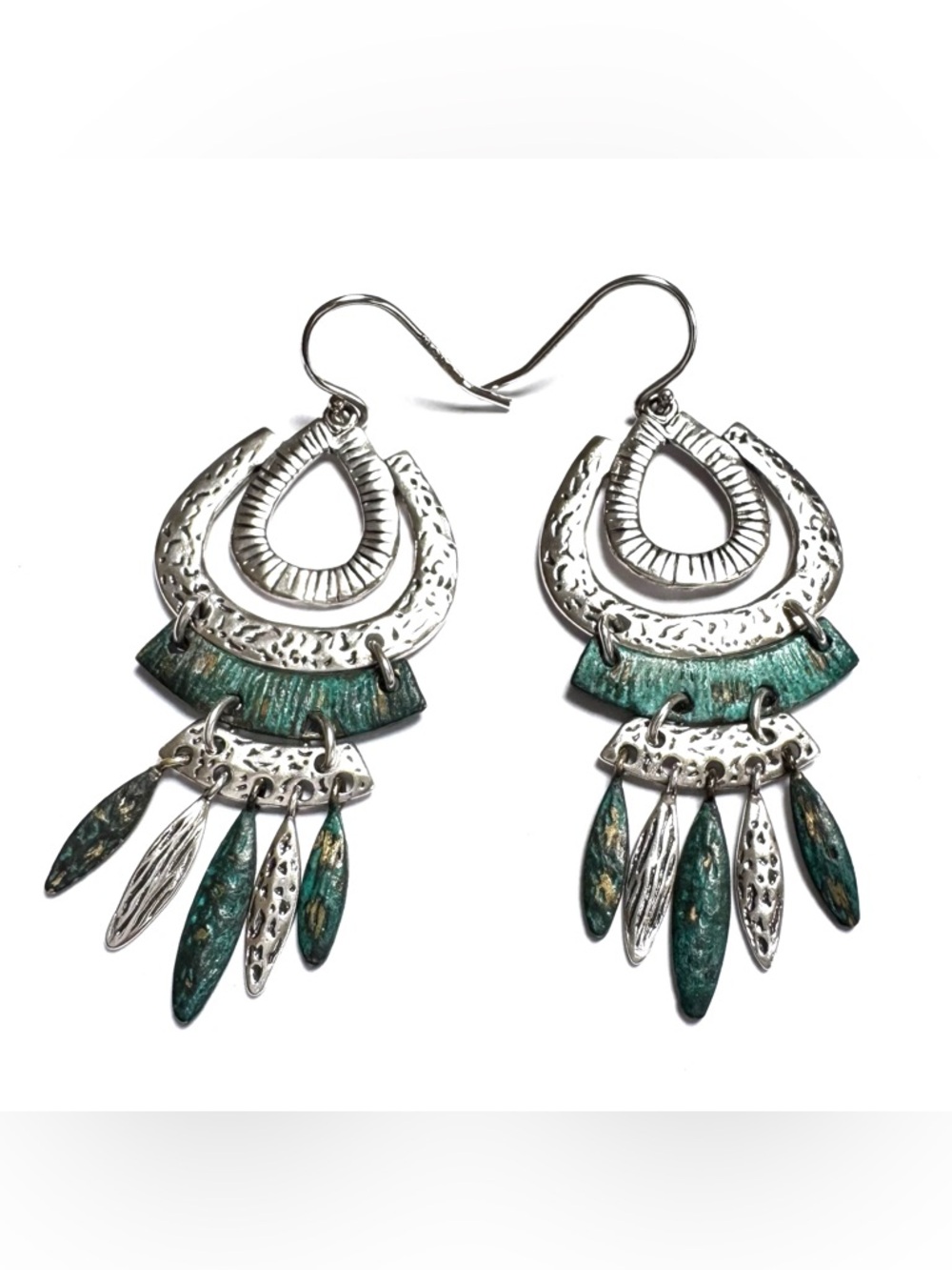 NEW SILPADA Earrings Sterling Silver W2836 Green Patina 2.25” NEW SILPADA BOX